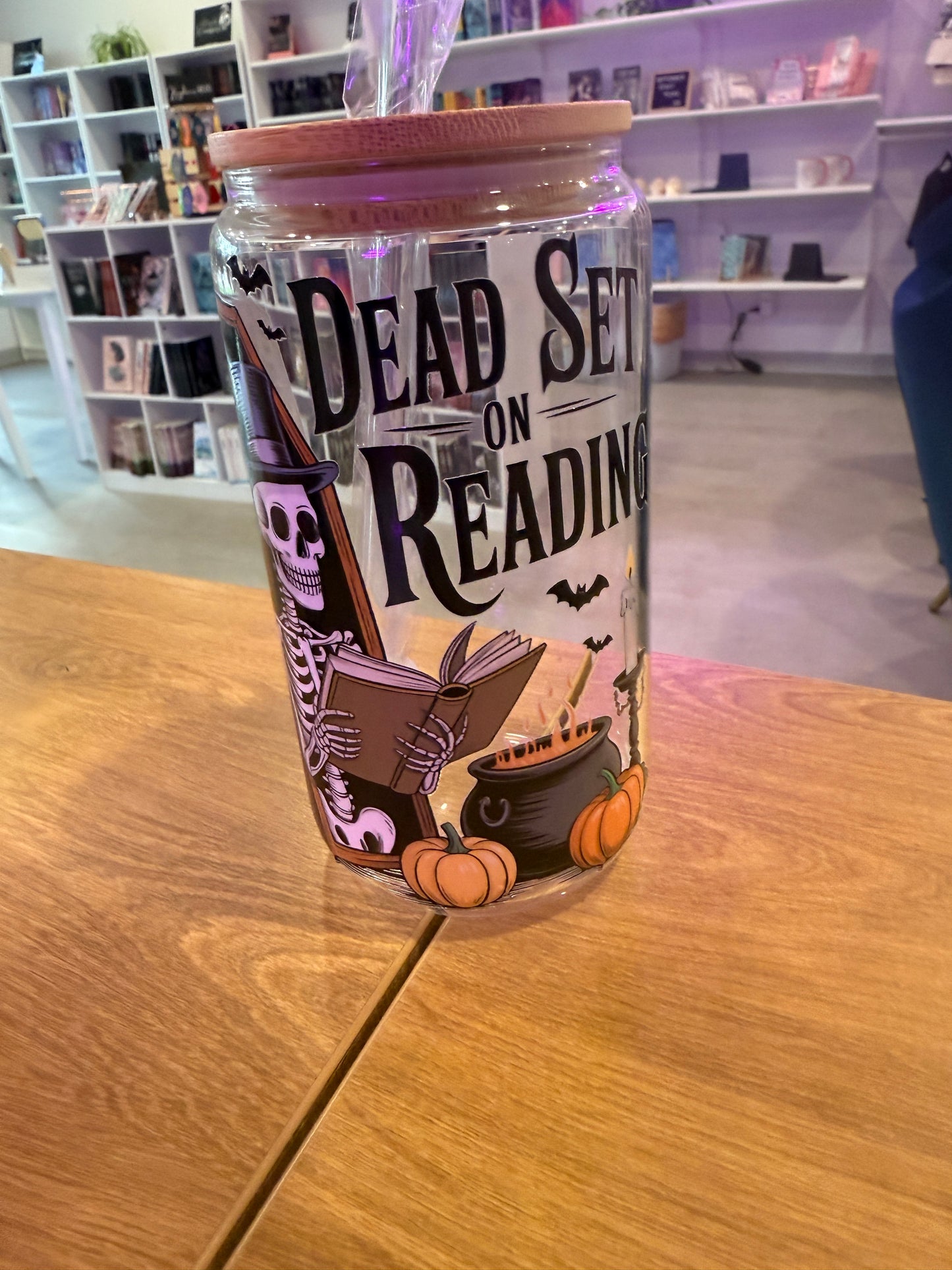 Dead Set on Reading 16oz Glass Can