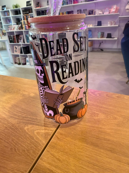 Dead Set on Reading 16oz Glass Can