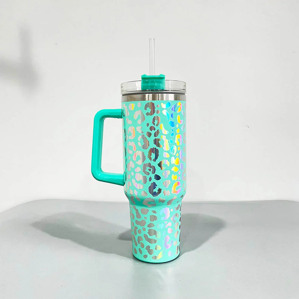 IRIDESCENT Leopard 40oz Tumbler with Handle