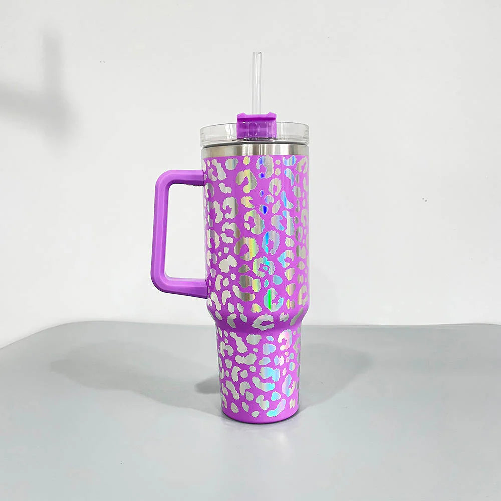 IRIDESCENT Leopard 40oz Tumbler with Handle