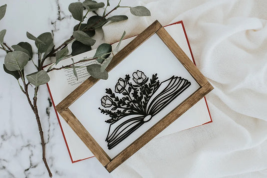Floral Book framed sign